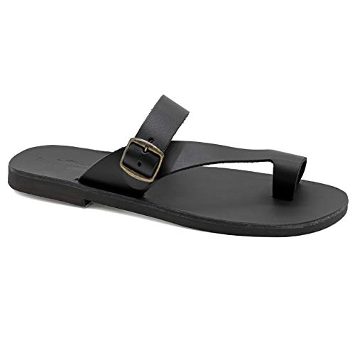 44 Schwarz Emmanuela Griechische Leder Zehenring Sandalen für Herren, hochwertige handgefertigte Herrensandalen mit verstellbarem Schnallenriemen, Herren Riemchen Sommerschuhe von EMMANUELA handcrafted for you