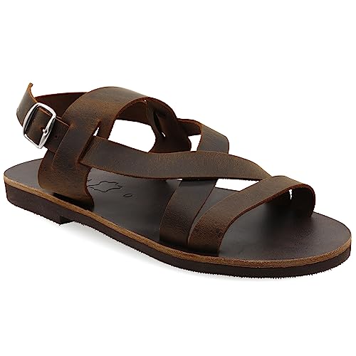 46 Dunkelbraun Emmanuela Antike griechische Leder Sandalen für Herren, handgefertigte Herren Sandalen mit offenen Zehen, Qualität verstellbare Schnalle Sommerschuhe in Schwarz, Braun, Beige von EMMANUELA handcrafted for you