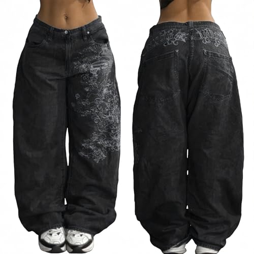 EMMIOL Damen Boyfriends Hip Hop 90er Jahre Vintage Baggy Jeans Loose Denim Hose Mid-Low Waist Jeans von EMMIOL