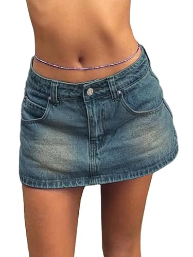 EMMIOL Jeans-Skortrock für Damen, dehnbar, mittlere Taille, Y2K, sexy Minirock, elegant, lässig, Jeans-Skorts, Retro Blau, 36 EMMIOL Jeans-Skortrock für Damen, dehnbar, mittlere Taille, Y2K, sexy Minirock, elegant, lässig, Jeans-Skorts, Retro Blau, 36 von EMMIOL