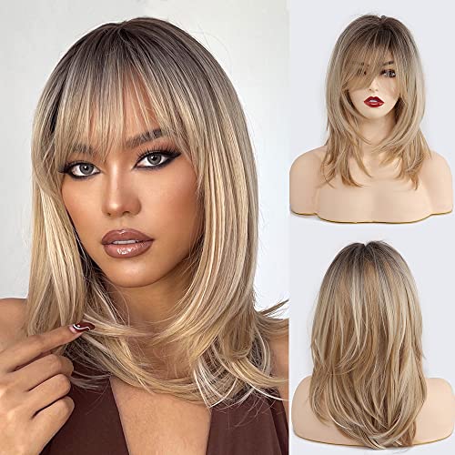 EMMOR Ombre Blonde Perücken für Frauen Schulterlang Hitzebeständige Kunstfaserperücken mit Pony EMMOR Ombre Blonde Perücken für Frauen Schulterlang Hitzebeständige Kunstfaserperücken mit Pony von EMMOR