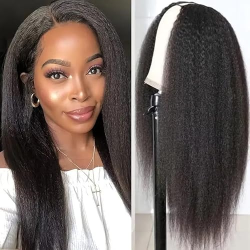 V Part Glueless Wigs For Women Yaki Straight Wig Human Hair 150% Density Upgrade U Part Wig V Shape Wigs No Leave Out Lace Front Wigs Full Head Clip In Half Wig Ready To Go For Beginner 20 Inch von EMOL