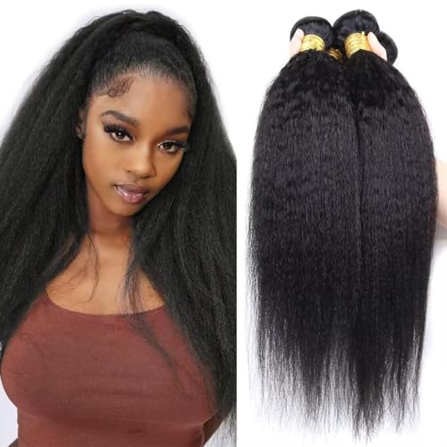 Yaki Straight Bundles Human Hair 10A Grade 100% Brazilian Virgin Human Hair 3 Bundles Kinky Straight For Women Sew In No Tangle No Shedding Short Length 8 10 12 Inch 3pcs /Lots von EMOL