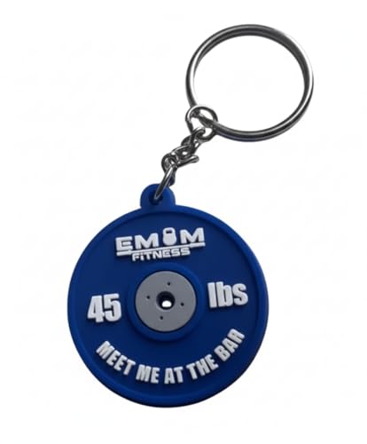 EMOM Fitness® Gewichtscheibe Schlüsselanhänger, 45 lbs Design, 41 mm, Blau, Robustes Gummi – Ideal für Weightlifting & Gym Fans von EMOM Fitness