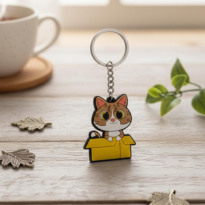 Katze Im Karton Schlüsselanhänger Schwarz | Süßer Katzenanhänger Geschenk Katzenliebhaber Cat Keychain Haustier Accessoire von EMOMFitness