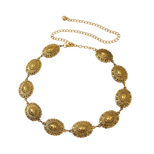 EMOTTOS Concho Damen Ketten Gürtel, Verstellbare Metall Hüftkette Western Cowboy Cowgirl für Frauen, Exquisites Boho Gürtel für Jeans Kleid(C-GOLD) von EMOTTOS