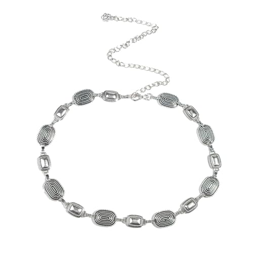 EMOTTOS Concho Damen Ketten Gürtel, Verstellbare Metall Hüftkette Western Cowboy Cowgirl für Frauen, Exquisites Boho Gürtel für Jeans Kleid(F-SILVER) von EMOTTOS