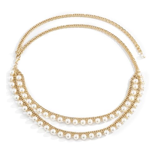 EMOTTOS Metall Damen Ketten Gürtel, Verstellbare Metall Hüftkette Western Cowboy Cowgirl für Frauen, Exquisite Metall Gürtel Perlen Taillengürtel für Jeans Kleid(A-PEARL) von EMOTTOS