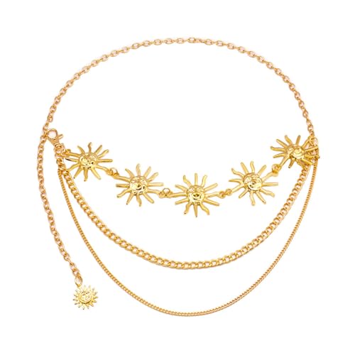 EMOTTOS Damen Ketten Gürtel, Verstellbare Metall Hüftkette Western Cowboy Cowgirl für Frauen, Exquisite Perlen Taillengürtel für Jeans Kleid (C-GOLD) von EMOTTOS