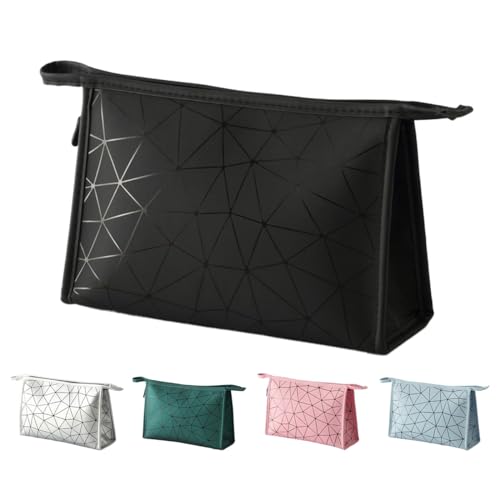 EMOTTOS Rhombus kleine Kosmetiktasche, tragbare PU-Leder Reisekosmetiktasche für die Handtasche, Mini-Toilettenbeutel Kosmetiktasche mit Griff und Trennwand für Frauen, Mädchen, Freunde(Black) von EMOTTOS