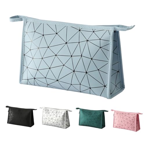 EMOTTOS Rhombus kleine Kosmetiktasche, tragbare PU-Leder Reisekosmetiktasche für die Handtasche, Mini-Toilettenbeutel Kosmetiktasche mit Griff und Trennwand für Frauen, Mädchen, Freunde(Blue) von EMOTTOS