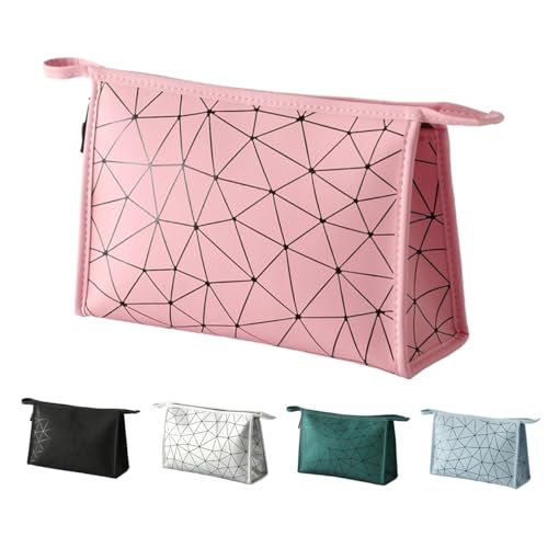 EMOTTOS Rhombus kleine Kosmetiktasche, tragbare PU-Leder Reisekosmetiktasche für die Handtasche, Mini-Toilettenbeutel Kosmetiktasche mit Griff und Trennwand für Frauen, Mädchen, Freunde(PINK) von EMOTTOS