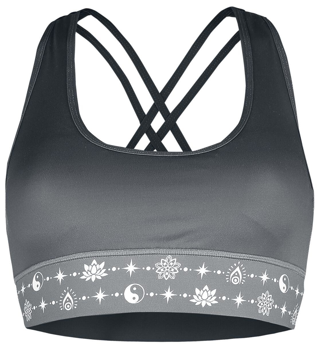 EMP Special Collection Bustier - Sport und Yoga - Graues Bustier mit Print und überkreuzten Trägern im Rücken - 3XL bis 4XL - für Damen - Größe 3XL - von EMP Special Collection