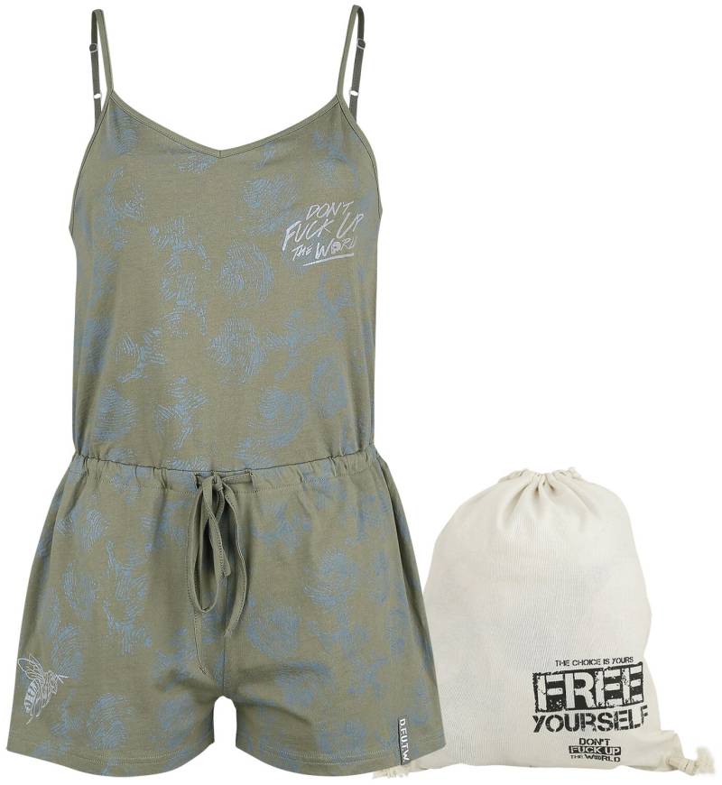 EMP Special Collection Jumpsuit - Don't Fuck Up The World - Grüner kurzer Jumpsuit mit Print - XS bis S - für Damen - Größe S - grün von EMP Special Collection