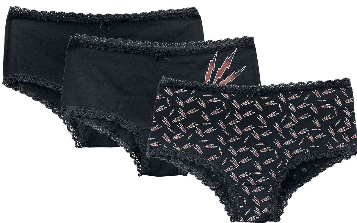 EMP Stage Collection - Gothic Panty-Set - 3 Pack Panties with Lightning Print - S bis XXL - für Damen - Größe XXL - schwarz von EMP Stage Collection