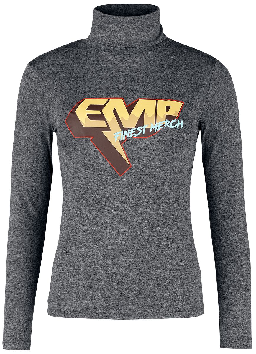 EMP Stage Collection Langarmshirt - Rollkragenshirt mit EMP-Print - S bis 5XL - für Damen - Größe 5XL - grau meliert von EMP Stage Collection