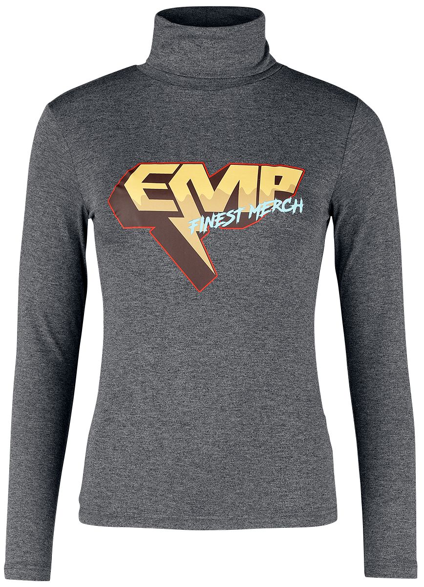 EMP Stage Collection Langarmshirt - Rollkragenshirt mit EMP-Print - S bis 5XL - für Damen - Größe XXL - grau meliert von EMP Stage Collection