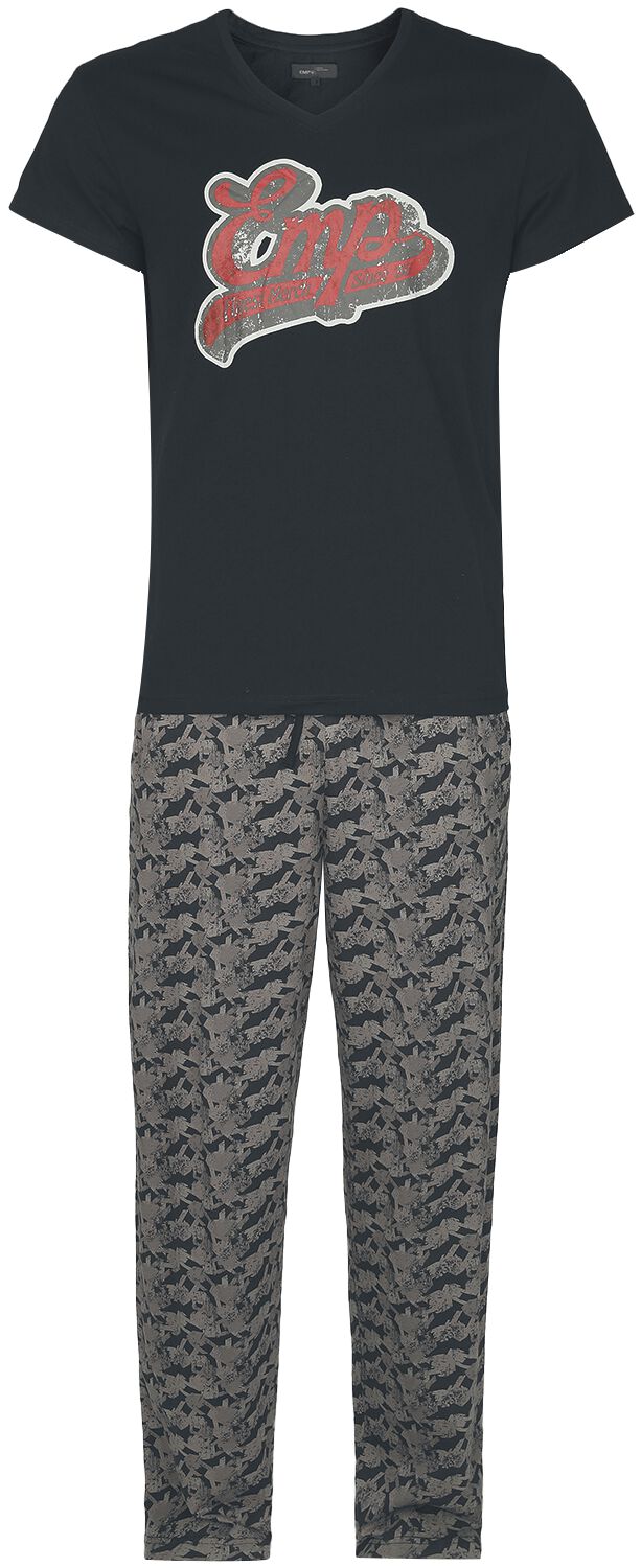 EMP Stage Collection Schlafanzug - Pyjama mit Retro EMP Print - S bis XXL - für Männer - Größe L - schwarz von EMP Stage Collection