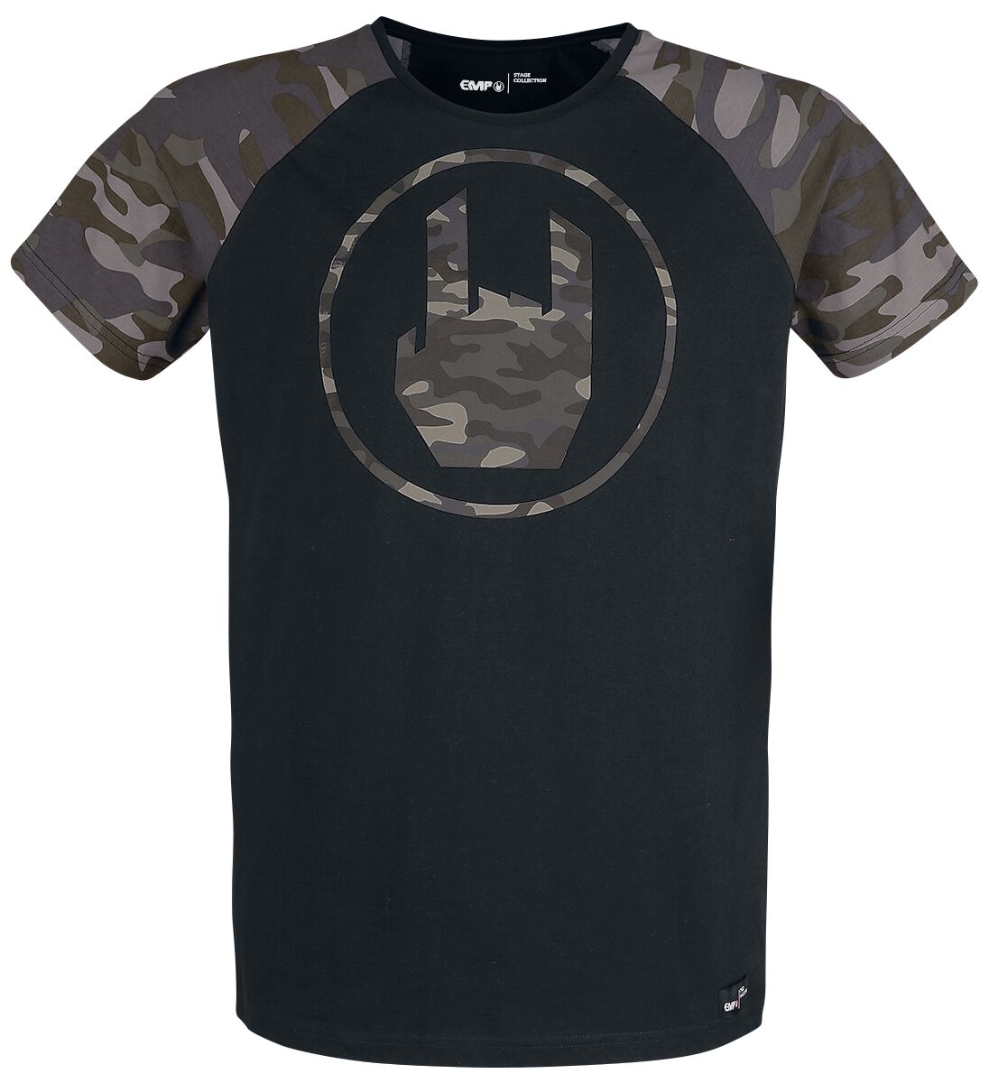 EMP Stage Collection T-Shirt - Schwarzes T-Shirt mit Rockhand-Print in camouflage - S bis XXL - für Männer - Größe L - schwarz von EMP Stage Collection