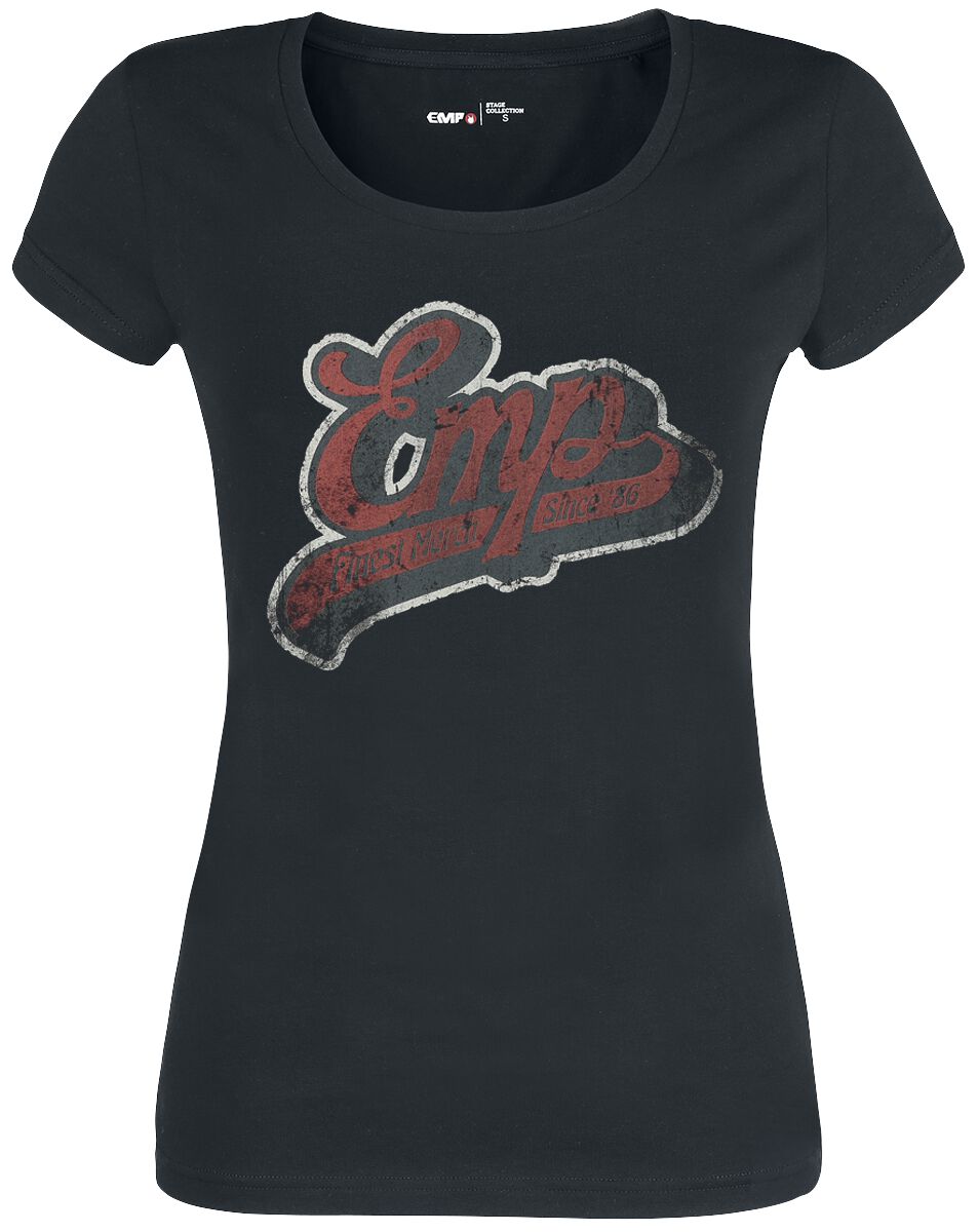 EMP Stage Collection T-Shirt - T-Shirt mit Vintage EMP- Logo - S bis XXL - für Damen - Größe M - schwarz von EMP Stage Collection