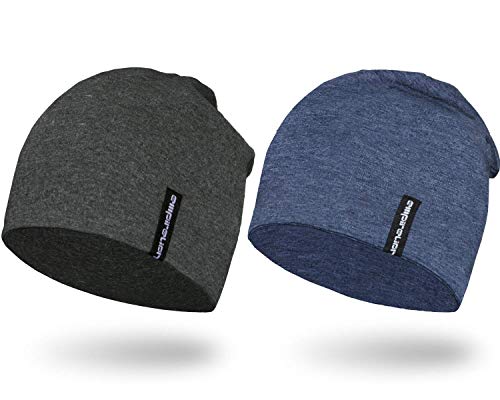 EMPIRELION 22,9 cm multifunktionale leichte Beanies-Mützen, Lauf-Totenkopf-Mütze, Helm-Liner, Schlafkappen für Männer und Frauen, Dunkelgrau meliert und stahlblau meliert, Einheitsgröße von EMPIRELION