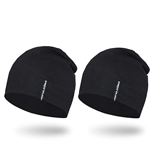EMPIRELION 9" multifunktionale leichte Beanie-Mützen Running Skull Cap Radsport-Kappen Helmfutter Helm Unterziehmütze Schlaf Kappen für Herren Damen (Schwarz+Schwarz) von EMPIRELION