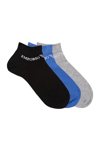 EMPORIO ARMANI Damen 3er Pack Ankle Socks, Back/Grey Mel/LAPISL, One Size, Rückseite/Grau Mel/Lapisl, One size von EMPORIO ARMANI