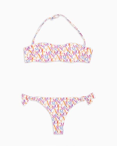 EMPORIO ARMANI Damen Bandeau Bikini-Set, Bianco/Logo Multicol, XS von EMPORIO ARMANI
