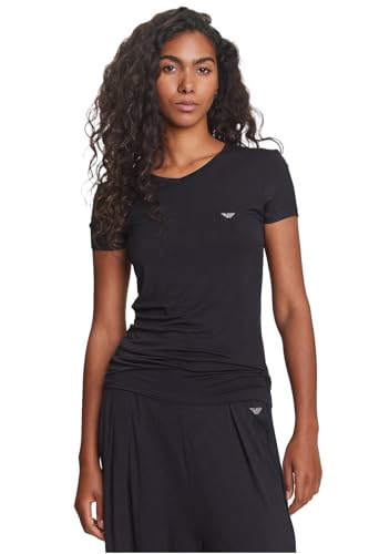 EMPORIO ARMANI Damen S/Sleeve V Neck T-Shirt, Schwarz, Small von EMPORIO ARMANI