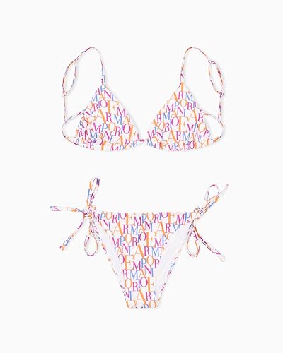 EMPORIO ARMANI Damen Triangle Bikini-Set, Bianco/Logo Multicol, M von EMPORIO ARMANI