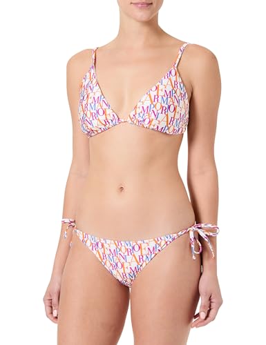 EMPORIO ARMANI Damen Triangle Bikini-Set, Bianco/Logo Multicol, XS von EMPORIO ARMANI