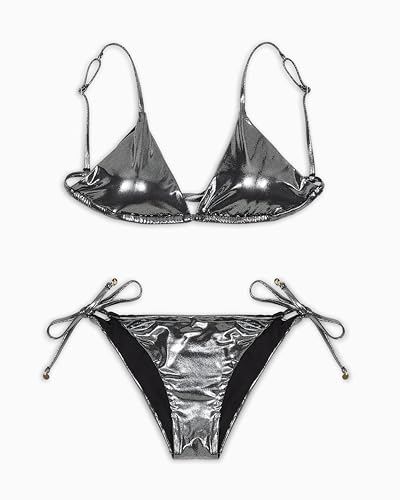 EMPORIO ARMANI Damen Triangle Bikini-Set, Schwarze Mikrofolien-Punkte, M von EMPORIO ARMANI