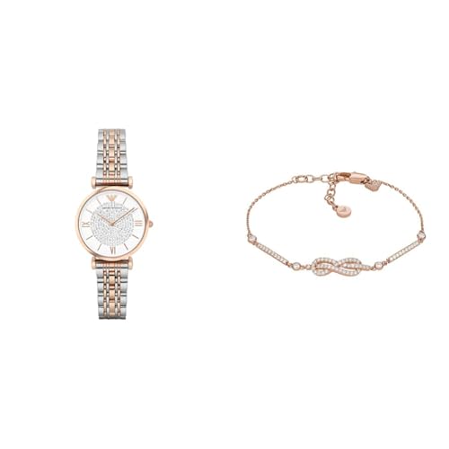EMPORIO ARMANI Damen Zweifarbige Edelstahl Uhr und Roségoldfarbener Messing Armband, Set EMPORIO ARMANI Damen Zweifarbige Edelstahl Uhr und Roségoldfarbener Messing Armband, Set von EMPORIO ARMANI