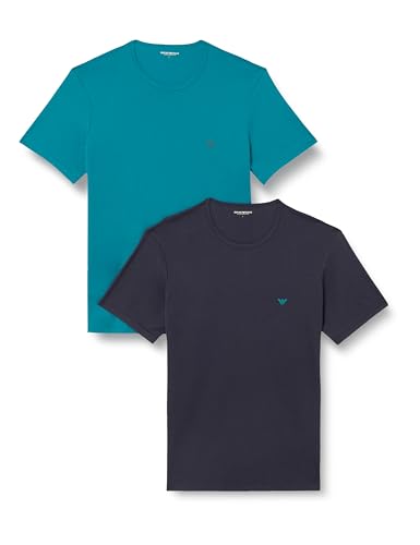 EMPORIO ARMANI Herren 2-Pack Crew Neck T-Shirt, Harbour Blue/Armani, XL von EMPORIO ARMANI