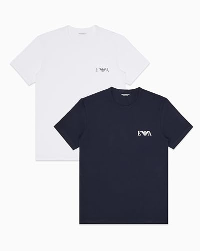 EMPORIO ARMANI Herren 2-Pack Crew Neck T-Shirt, weiß/blau, XXL von EMPORIO ARMANI