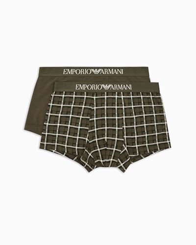 EMPORIO ARMANI Herren 2-Pack Trunk Badehose, Check VETIVER/Forest, L von EMPORIO ARMANI