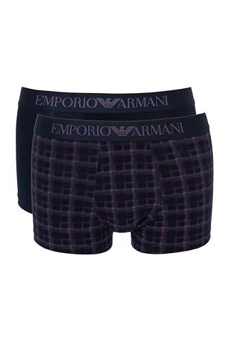 EMPORIO ARMANI Herren 2-Pack Trunk Unterhose, Check Blue/Armani Bl, M von EMPORIO ARMANI