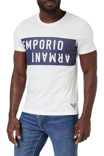 EMPORIO ARMANI Herren Bold Logo Crew Neck T-Shirt, White/Navy Blue, XL von EMPORIO ARMANI
