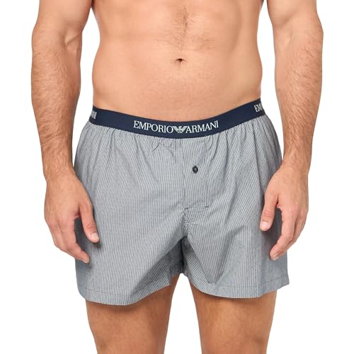 EMPORIO ARMANI Herren Loungewear Yarn Dyed Woven Pyjamas Boxer Briefs, MARIN/Mint VER.Strip, L von EMPORIO ARMANI