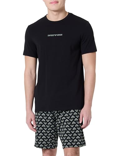 EMPORIO ARMANI Herren Short Pajamas Pyjamaset, Schwarzer Aufdruck Vetiver, L von EMPORIO ARMANI