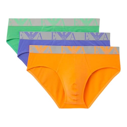 EMPORIO ARMANI Herren Stretch Cotton Bold Monogram 3-Pack Brief, Fluo ORANGE/Fluo Green/Fluo Violet, M (3er Pack) von EMPORIO ARMANI