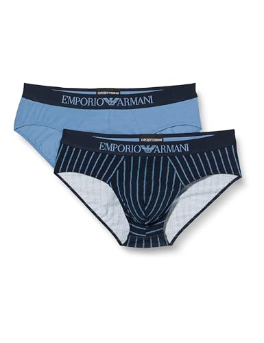 EMPORIO ARMANI Herren Stretch Cotton Classic Pattern Mix 2pack Briefs, Stripes Print/AVIO, S (2er Pack) von EMPORIO ARMANI