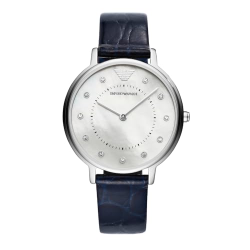 Emporio Armani Uhr für Damen , Zweizeiger Uhrwerk, 32mm Silbernes Edelstahlgehäuse mit Lederarmband, AR11095 von EMPORIO ARMANI
