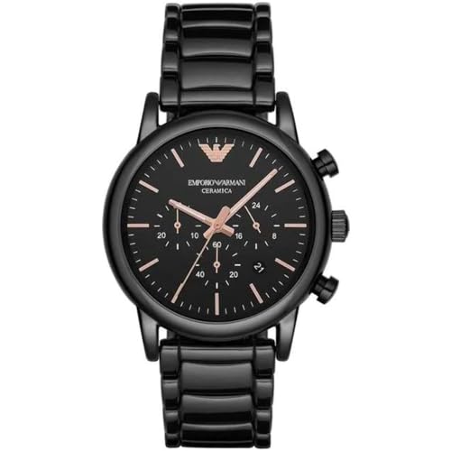 Emporio Armani Uhr für Herren , QuarzChronographenwerk, 43mm Schwarzes Keramikgehäuse mit Keramikarmband, AR1509 von EMPORIO ARMANI