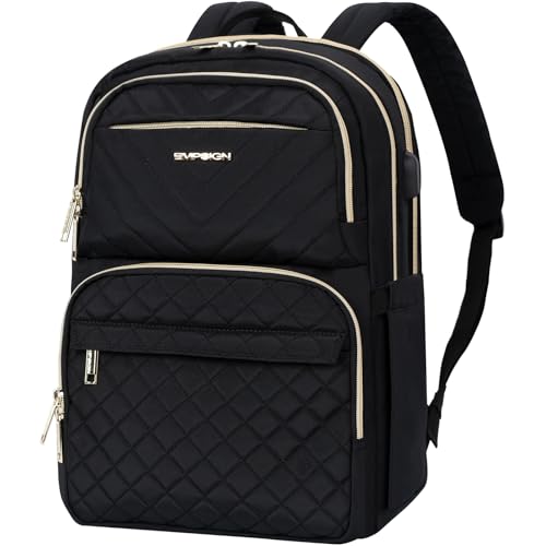 EMPSIGN Damen Rucksack, 15,6 Zoll Laptop Schultasche mit USB-Anschluss, Reiserucksack Wasserdichter Rucksack Damen Elegant Arbeitstasche Rucksack für Uni Reise Arbeit, Schwarz von EMPSIGN