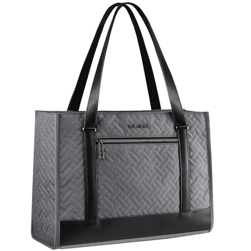 EMPSIGN Laptop Handtasche Damen Laptoptasche 15,6 Zoll Große Aktentasche Leichte Tote Bag Businesstasche Arbeitstasche Notebooktasche，Grau von EMPSIGN