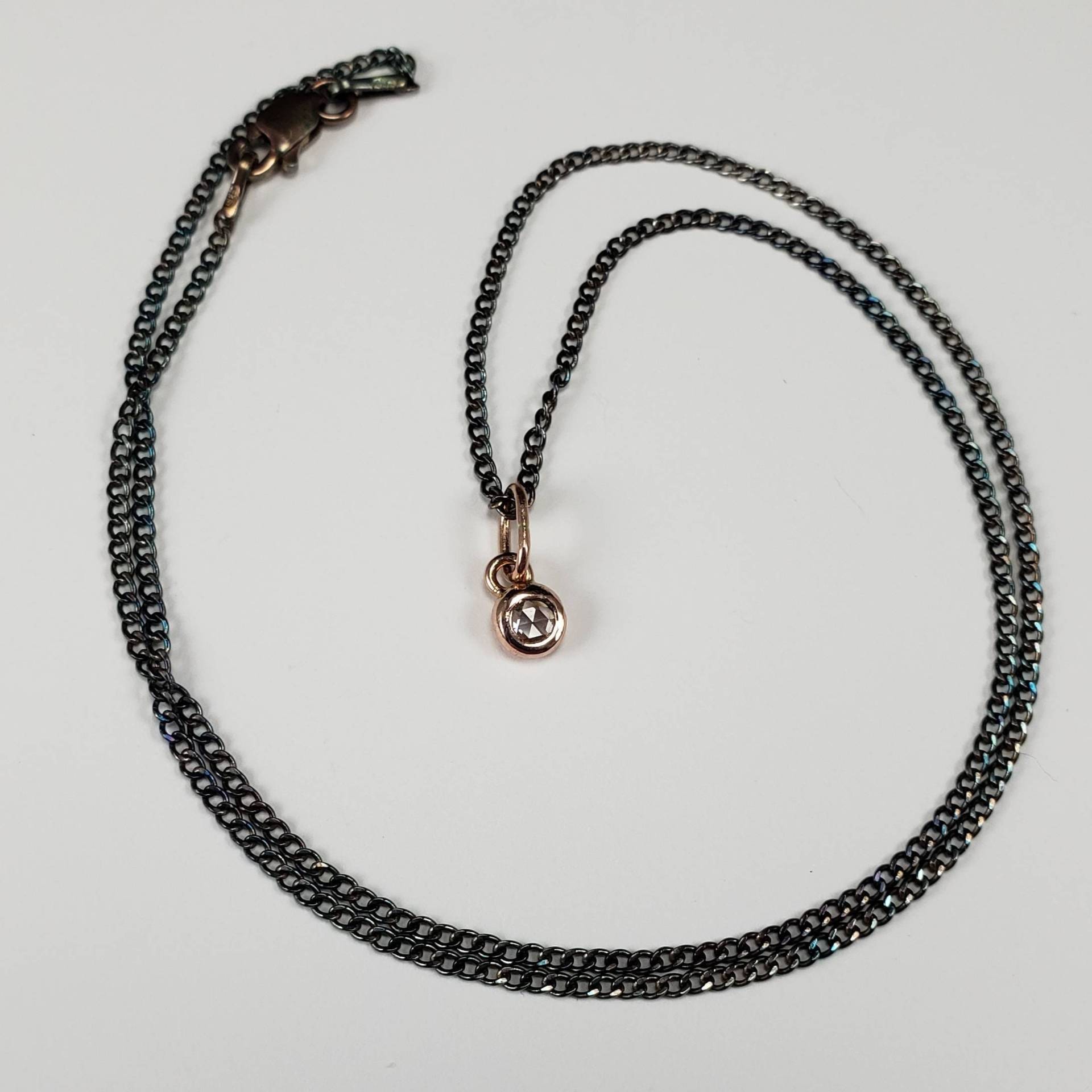 Roségold Rosenschliff Diamant Kieselstein Anhänger, Solide 14K Roségold, Silber Oder Kette, Halskette, Anhänger von EMPjewelry