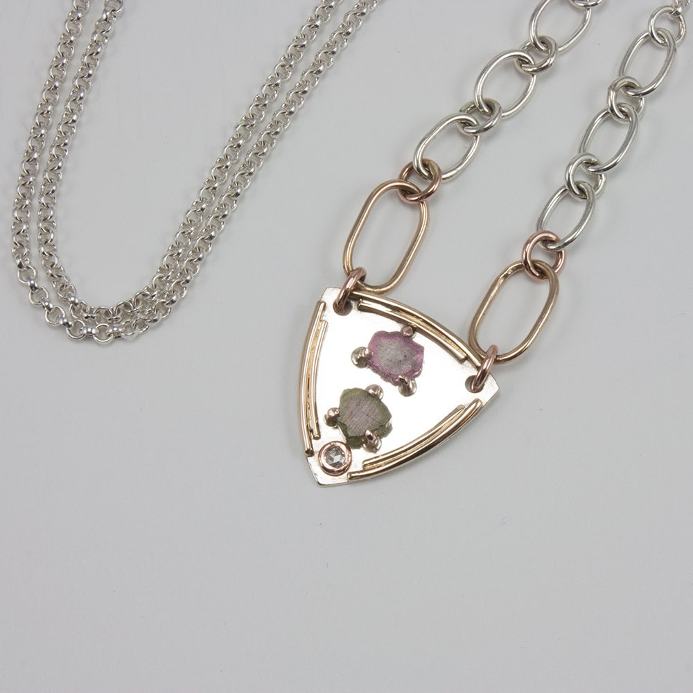 Turmalin Und Diamant Kamm Halskette Aus Sterling Silber Massivem 585Er Gelb - Roségold, Geschenk, Ihr von EMPjewelry