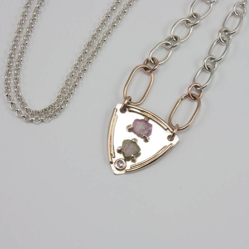 Turmalin Und Diamant Kamm Halskette Aus Sterling Silber Massivem 585Er Gelb - Roségold, Geschenk, Ihr von EMPjewelry