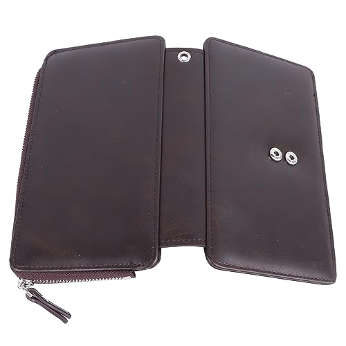 EMUKOEP Lange Geldbörse für Herren, PU-Leder, Mattiert, Retro, Multifunktionaler Telefonkartenhalter, Geldbörse, Business-Handtasche mit Reißverschluss und Riemen, (Dunkler Kaffee) von EMUKOEP